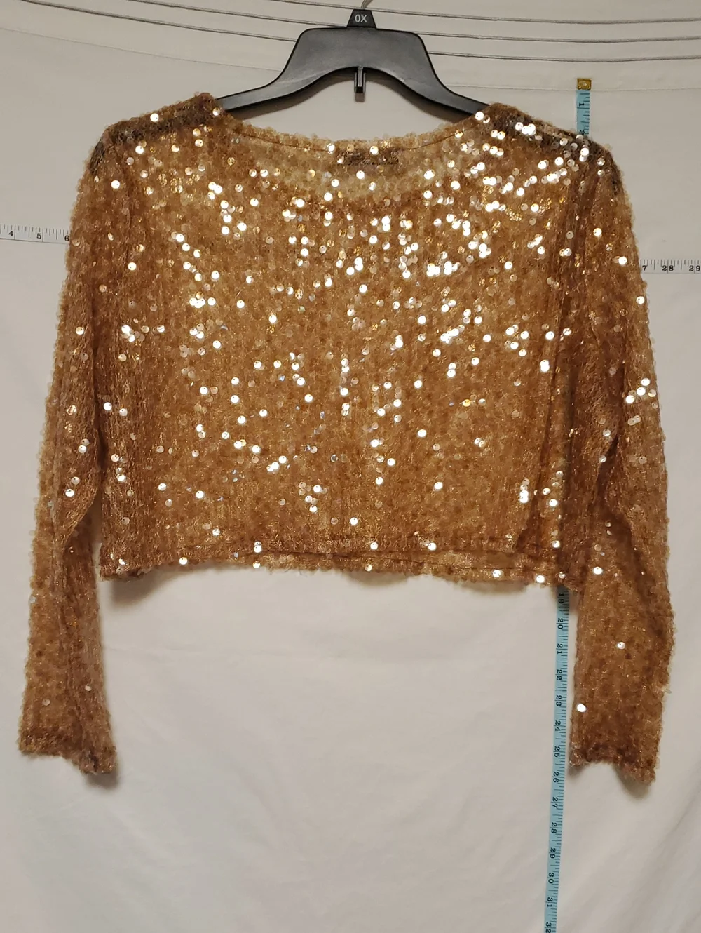 ZARA Gold Sheer Sequin Women's Crop Long Sleeve Medium Festival Artsy Rave